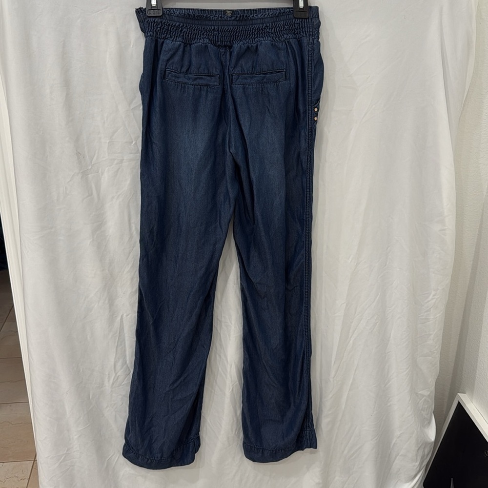 INC Macys drawstring denim chambray pants summer casual braided drawstring sz 0 - Picture 3 of 4